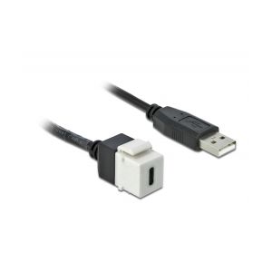 Delock Keystone -moduuli USB 2.0 C naaras > USB 2.0 A uros, kaapelilla