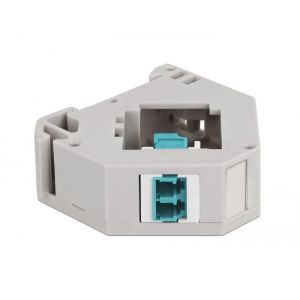 Delock DIN-kiskosovitin Keystone LC Duplex -naaras- ja LC Duplex -naaras-aqua -liittimellä