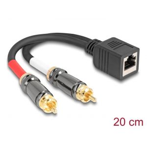 Audiokaapeli RJ45 - 2 x RCA uros musta 20 cm