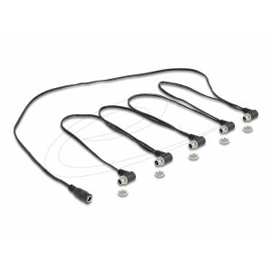 Virtakaapelin jakaja, 1 x naaras - 5 x naaras 5,5 x 2,1 mm, 90° kulma