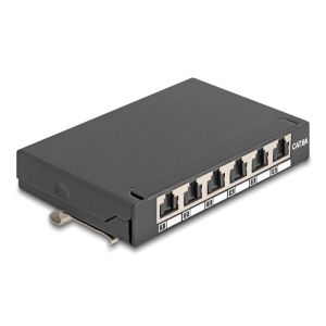Delock Mini Desktop Patch Panel RJ45 6-porttinen Cat.6A suojattu musta - asennus pöytä, seinä tai DIN-kiskoon