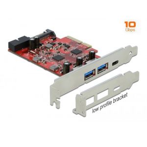 Delock PCI Express x4-kortti 1xUSB Type-C + 2 x USB Type-A + USB 3.0 pin header
