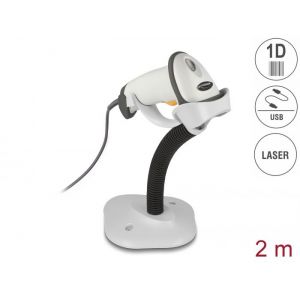 Delock USB viivakoodilukija 1D liitäntäkaapelilla ja jalustalla - Laser - vaaleanharmaa