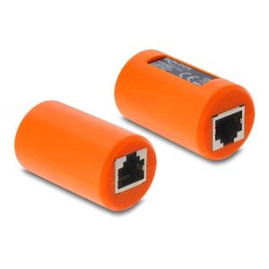 Delock RJ45 jatkoliitin Cat6A suojattu, ylijännitesuoja pyöreä oranssi