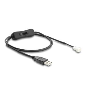 Delock 5V tuuletinkaapeli USB 2.0 Type-A uros - 3-pin (2 kytketty) uros on/off kytkimellä 1 m