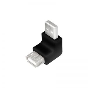 USB 2.0 adapteri, USB-A/uros - USB-A/naaras, 90° kulmassa, musta