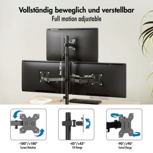 Kolmen näytön teline, 17–27", 10 kg vartta kohden, varren pituus: 376 mm/varsi