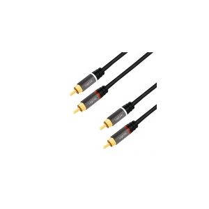 Audiokaapeli 2x RCA/uros - 2x RCA/uros, metalli, musta, 5,0 m