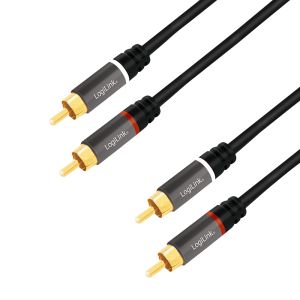 Audiokaapeli 2x RCA/uros - 2x RCA/uros, metalli, musta, 10 m