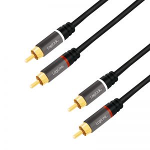 Audiokaapeli 2x RCA/uros - 2x RCA/uros, metalli, musta, 0,5 m