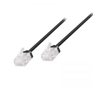 Ethernetkaapeli RJ45 Cat.6A UTP Ultra Slim, lyhyt liitin, pakkaukseton, musta 7,5 m