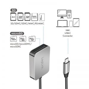 DUAL muistikortinlukija, USB-C 3.2 Gen1, SD- ja microSD-kortit, alumiini