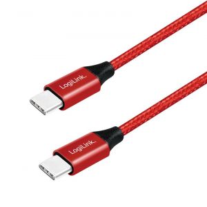 USB 2.0 Type-C -kaapeli, C/uros–USB-C/uros, kangaspäällysteinen, punainen, 1 m