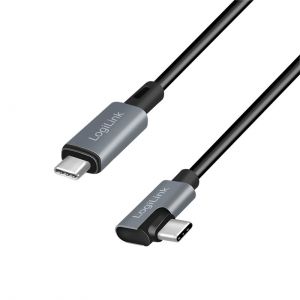 USB 2.0 -kaapeli, USB-C / uros (90°) - USB-C / uros, musta, 1 m