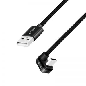 USB 2.0 Type-C -kaapeli, C/uros 180° USB-A/uros, alumiini, musta, 2 m