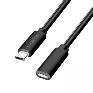 USB 2.0 Type-C -kaapeli, C/M–USB-C/F, PD, musta, 1 m
