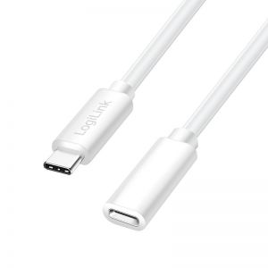 USB 2.0 Type-C -kaapeli, C/M–USB-C/F, PD, valkoinen, 1 m