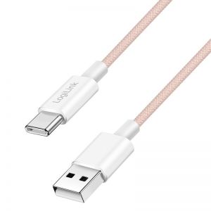 USB 2.0 Type-C -kaapeli, C/M - A/M, nailonkuori, 60W, pink, 1,50 m