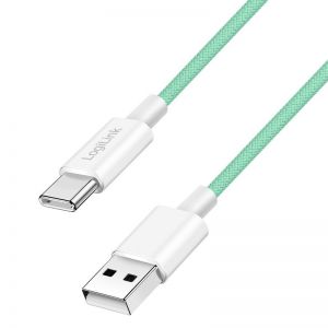 USB 2.0 Type-C -kaapeli, C/M - A/M, nailonkuori, 60W, vihreä, 1,5 m