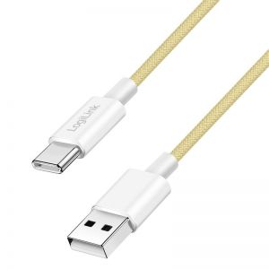USB 2.0 Type-C -kaapeli, C/M - A/M, nailonkuori, 60W, keltainen, 1 m