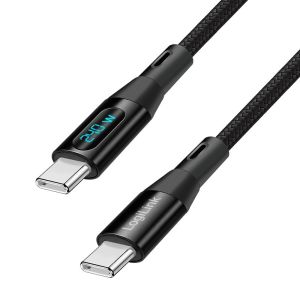 USB 2.0 Type-C -kaapeli, C/M - C/M, 480 Mbps, 240 W, näyttö, nailon, musta, 2 m