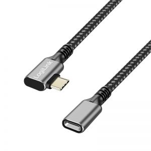 USB 3.2 Gen2 Type-C -kaapeli, C/M 90° USB-C/F, PD, alumiini, musta/harmaa, 1 m
