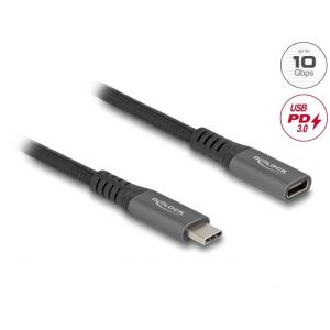 Delock USB 10 Gbps jatkokaapeli USB-C PD 3.0 100 W 0.5 m harmaa metal