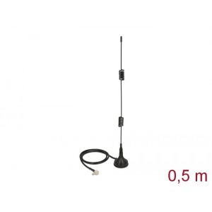 Delock LTE antenni TS-9 plug kulmalla 2 - 3 dBi ympärisäteilevä magneettisella pohjalla ja liitäntäkaapelilla RG-174 50 cm musta