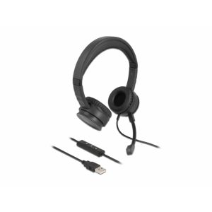 Delock USB kuulokemikrofoni äänenvoimakkuus ja mute napilla