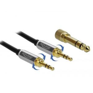 Delock 3.5mm audiokaapeli 2,0m + 2x6.35mm ruuvattava adapteri
