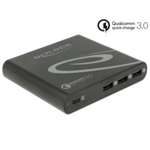 Delock laturi USB-C PD 85W + 3xUSB-A Qualcomm Quick Charge musta