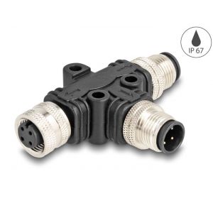 Delock M12 T-Splitter A-coded 4-pin uros - 1 x uros ja 1 x naaras rinnakkaisliitäntä