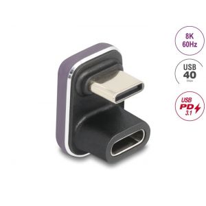 Delock USB-C 40 Gbps PD 3.1 240 W uros-naaras U-muotoinen 8K 60 Hz metallia