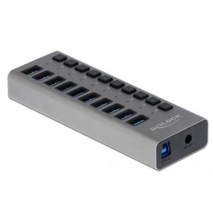 Delock USB 3.0 10-porttinen hubi on/off kytkimillä
