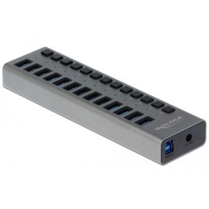 Delock USB 3.0 13-porttinen hubi on/off kytkimillä