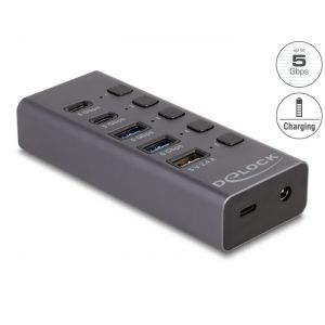 Delock USB-C 5Gbps hubi 2 x USB-A + 2 x USB-C + 1 x Fast Charge lataus