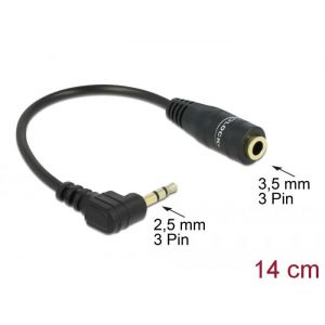 Delock 2.5 mm stereo uros kulma - 3.5 mm 3pin naaras 14cm adapteri