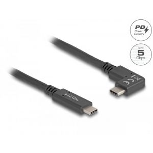 Delock USB-C 5 Gbps E-marker, PD 60W, vasen / oikea kulma 2m kaapeli