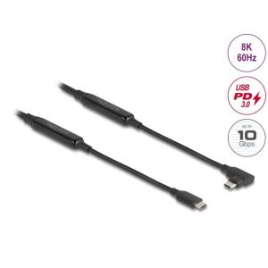 Delock aktiivinen USB 10 Gbps -kaapeli USB-C kulma vasen/oikea 5 m 8K PD 60 W E-Mark