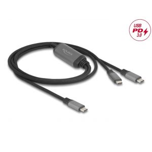 Delock USB-C Y-latauskaapeli 1 x uros 2 x uros PD 3,0 100 W 1,2 m