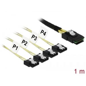 Delock Mini SAS SFF-8087 To 4x SATA 1 m kaapeli metal