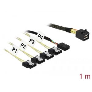 Delock Mini SAS HD SFF-8643 > 4 x SATA + Sideband 1 m Metall