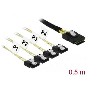 Delock Mini SAS SFF-8087 To 4x SATA 0.5 m kaapeli metal