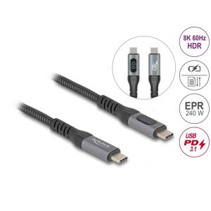 Delock USB-C 40 Gbps 1 m 8K 60 Hz PD 3.1 240 W  koaksiaalikaapeli