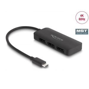 Delock USB-C (DP Alt Mode) - 3x Displayport splitteri MST 4K 60Hz