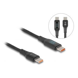 Delock USB 2.0 Type-C uros-uros PD 3.1 140 W, virranilmaisin 1,2 m latauskaapeli