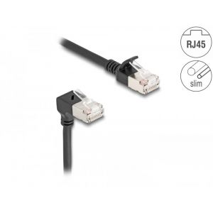 Delock Cat.6A S/FTP Slim kaapeli RJ-45 1x kulma alas 1m musta