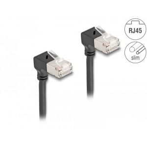 Delock Cat.6A S/FTP Slim kaapeli RJ-45 2x kulma alas 1m musta