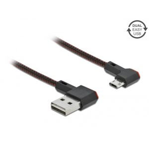 Delock EASY-USB 2.0 A-uros - Micro-B uros, kulma vasemmalle/oikealle, 0,2 m, musta