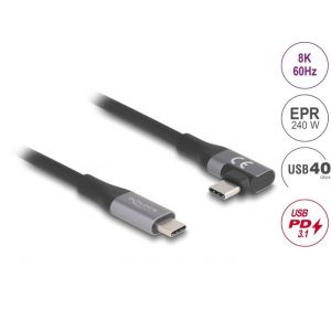 Delock USB-C 40 Gbps uros-uros kulma PD 3.1 240 W E-Marker 1m